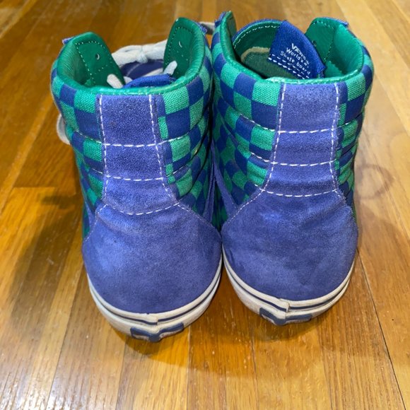 Vans Sk8 Hi Top Blue and Green Checkerboard Pattern Shoe - Picture 7 of 10